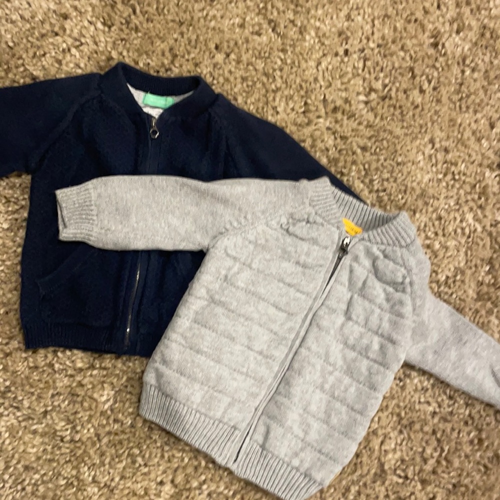 Gently used Two Zara Knit Zip Cardigans in Navy and Grey Sz 3-6 mon